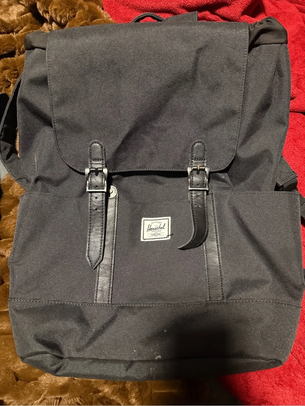 Herschel Supply Company Black Canvas Backpack with Buckle Details